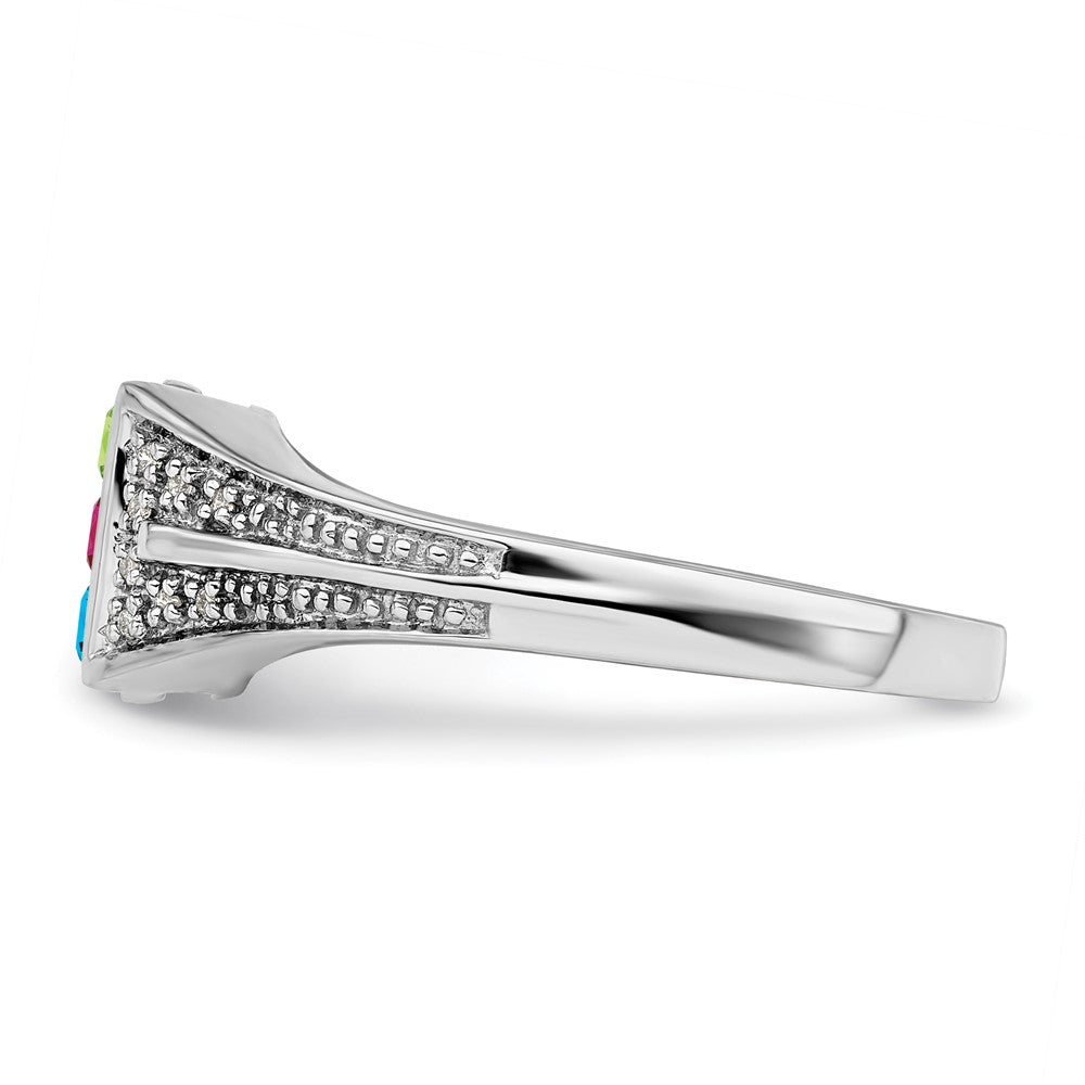 14K White Gold Family Jewelry Genuine Stone & Diamond Set Ring