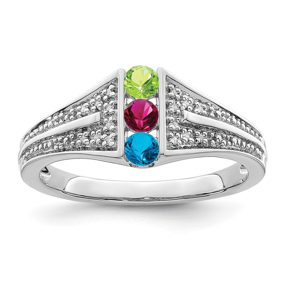 14K White Gold Family Jewelry Genuine Stone & Diamond Set Ring