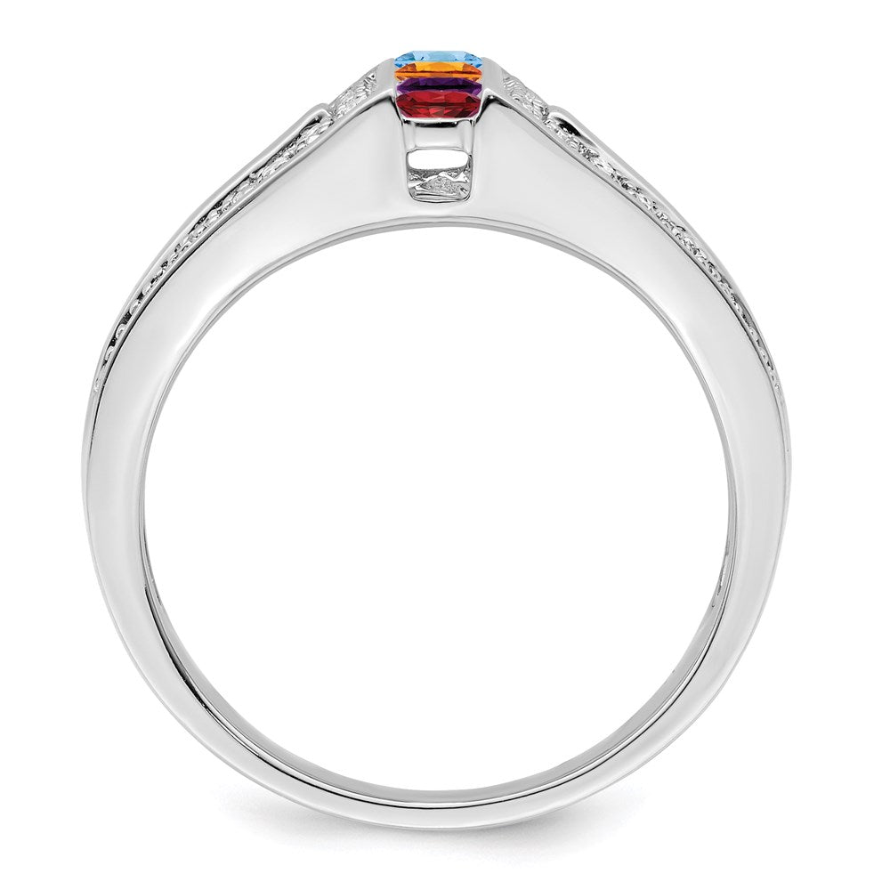 14K White Gold Family Jewelry Synthetic Stone & Diamond Set Ring