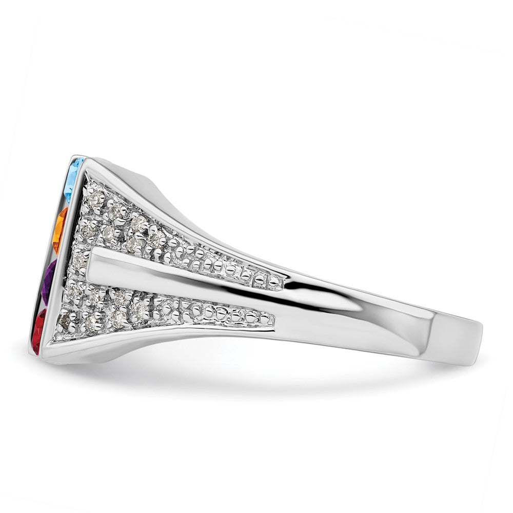 14K White Gold Family Jewelry Synthetic Stone & Diamond Set Ring