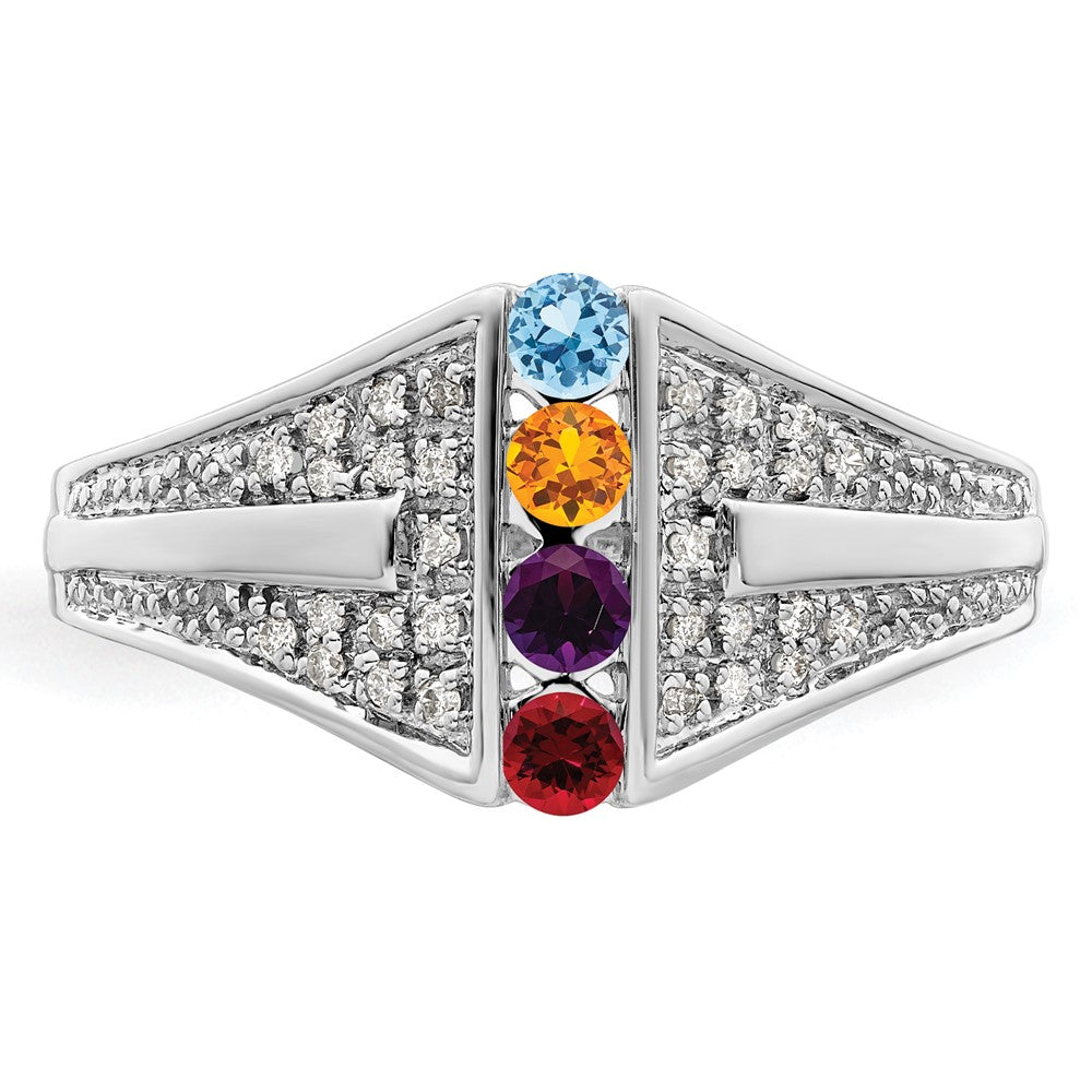 14K White Gold Family Jewelry Synthetic Stone & Diamond Set Ring