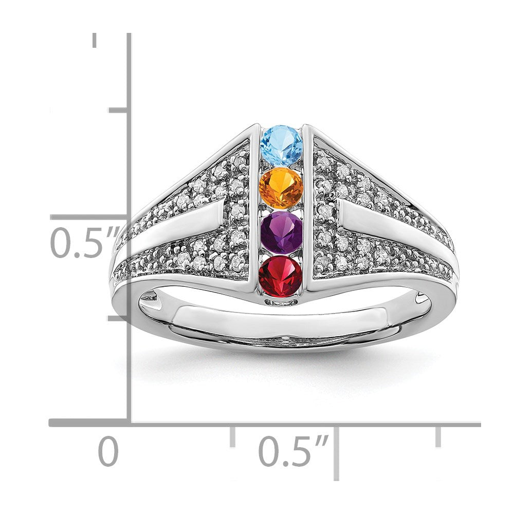 14K White Gold Family Jewelry Synthetic Stone & Diamond Set Ring