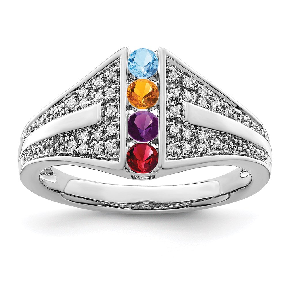 14K White Gold Family Jewelry Synthetic Stone & Diamond Set Ring