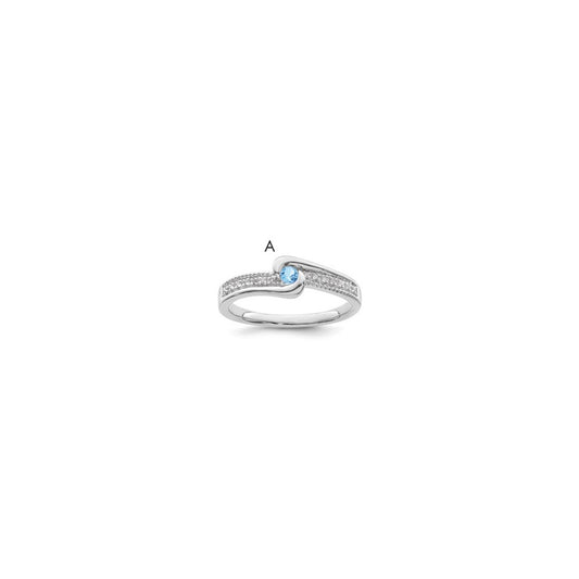 14K White Gold Family Jewelry Synthetic Stone & Diamond Set Ring