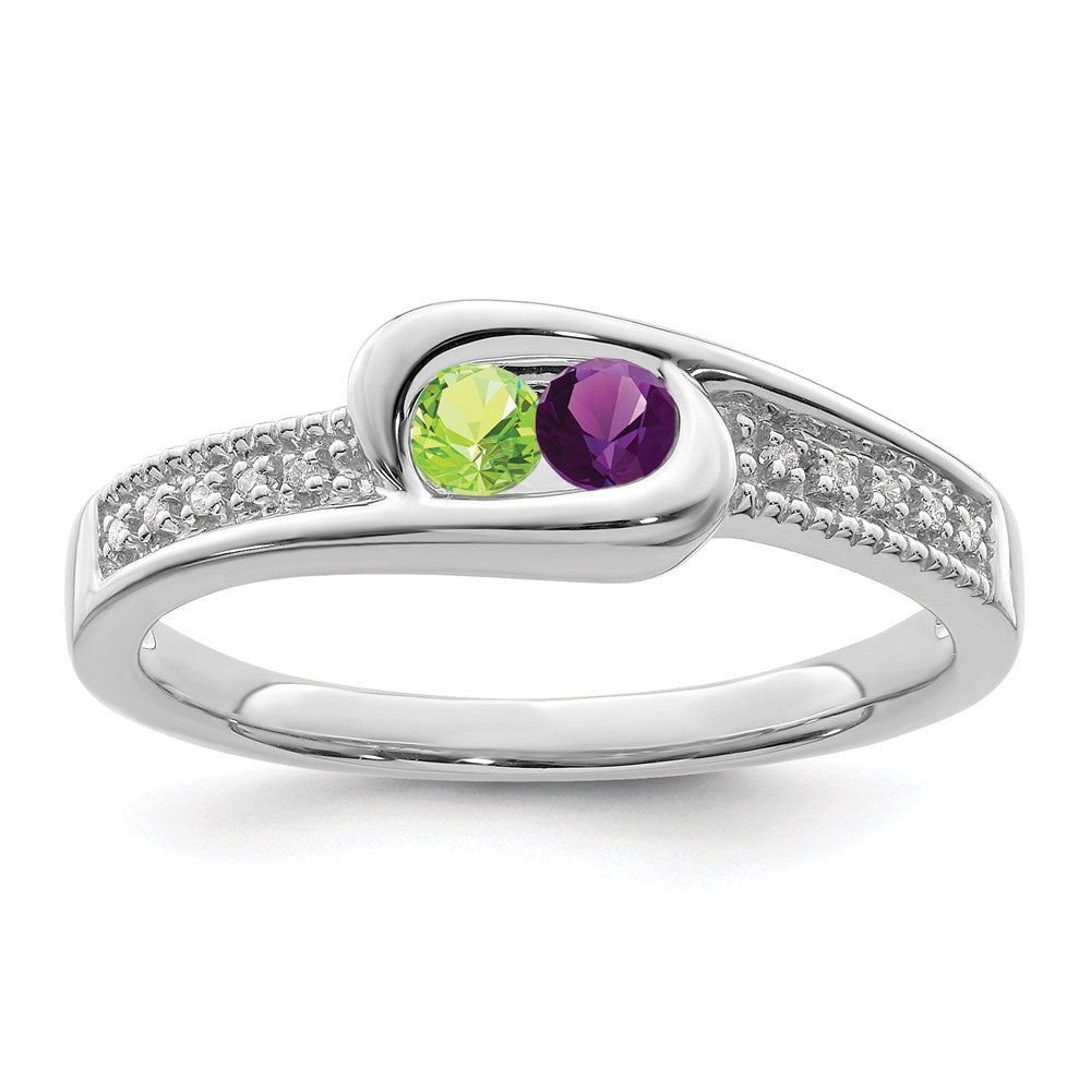 14K White Gold Family Jewelry Synthetic Stone & Diamond Set Ring