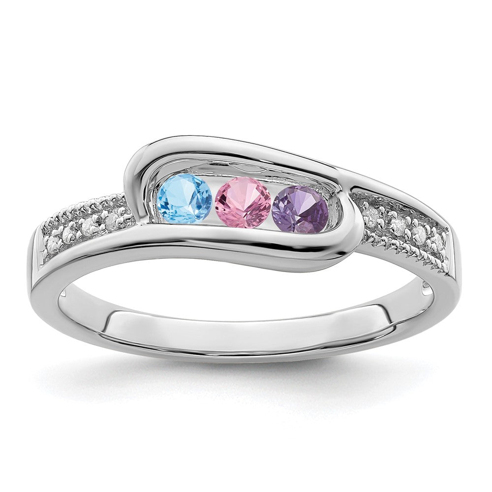 14K White Gold Family Jewelry Genuine Stone & Diamond Set Ring