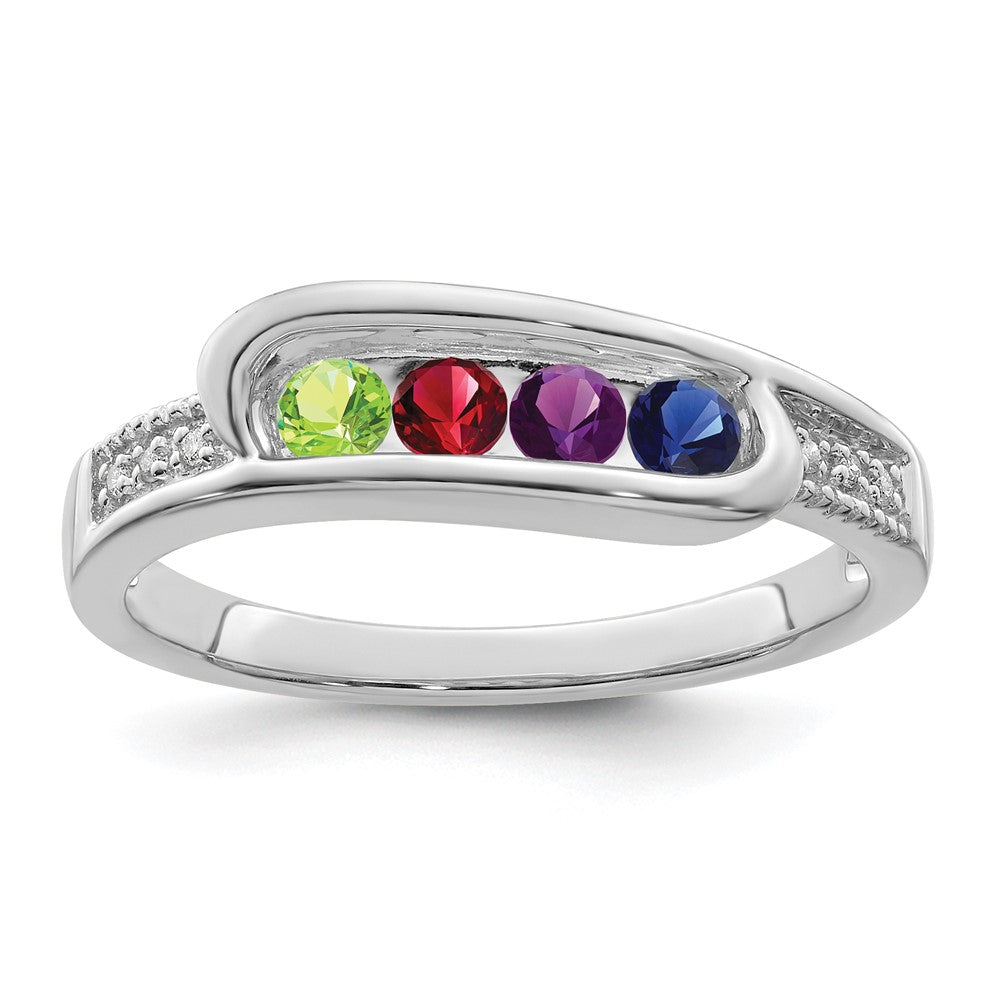 14K White Gold Family Jewelry Synthetic Stone & Diamond Set Ring