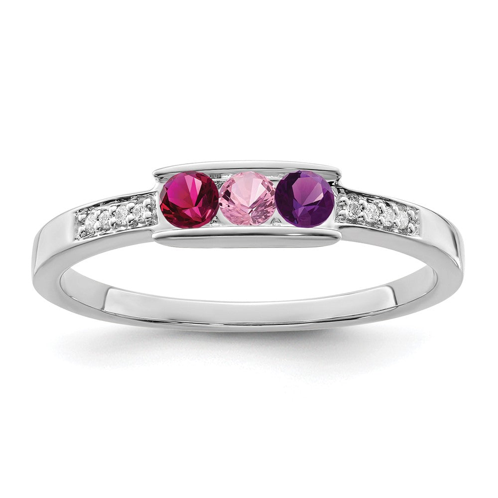 14K White Gold Family Jewelry Genuine Stone & Diamond Set Ring