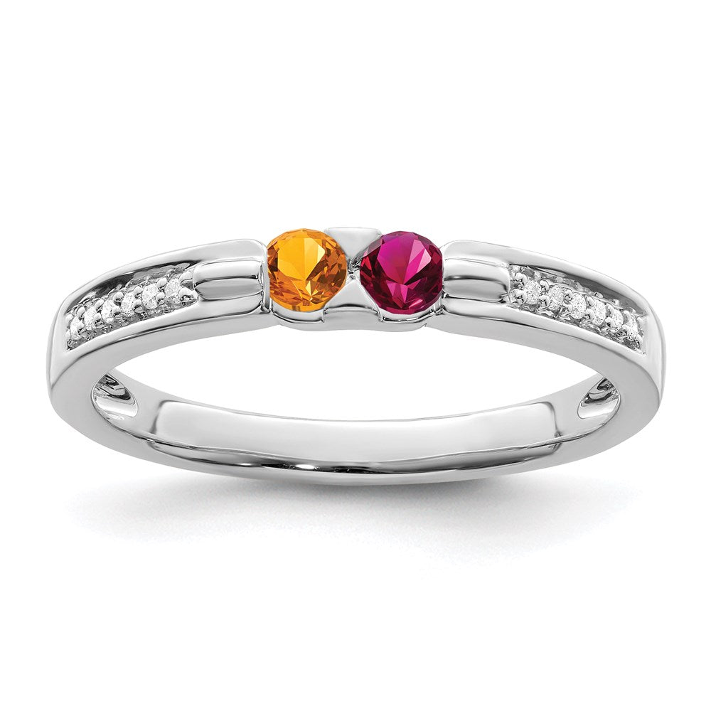 14K White Gold Family Jewelry Synthetic Stone & Diamond Set Ring