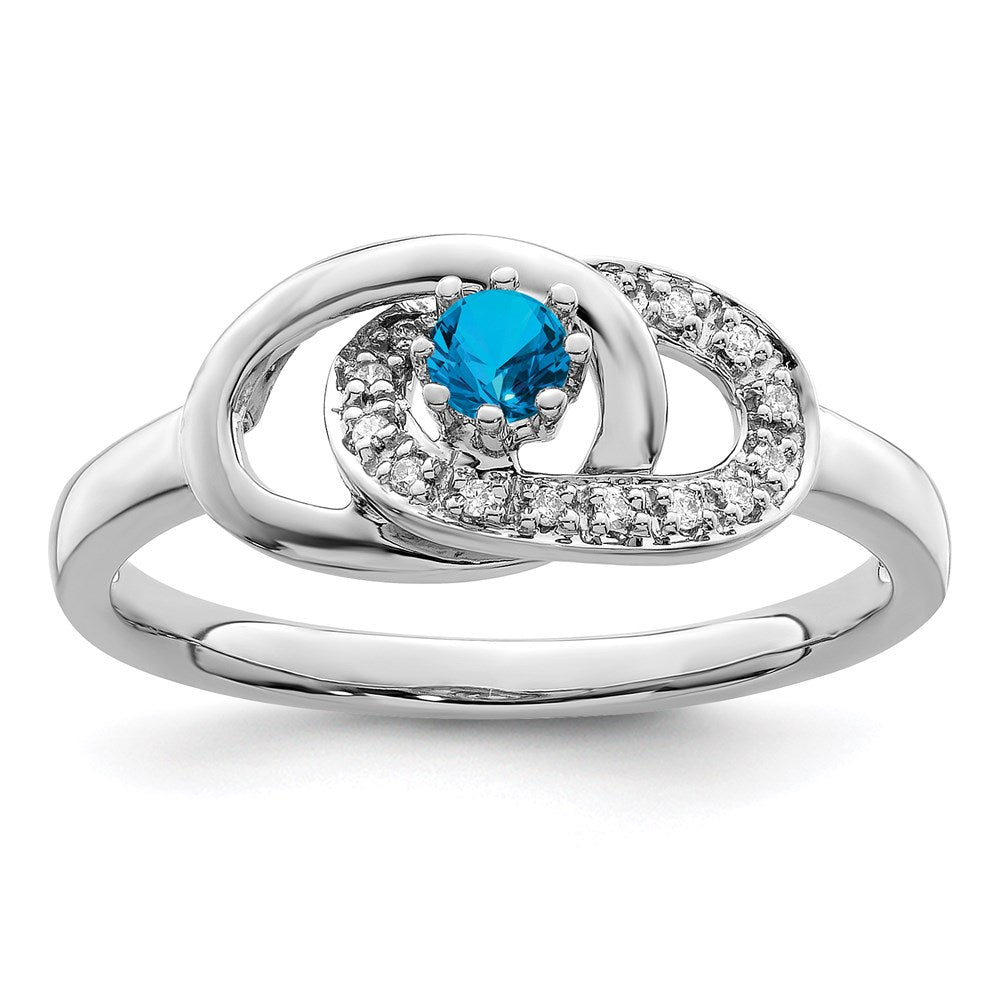 14K White Gold Family Jewelry Synthetic Stone & Diamond Set Ring