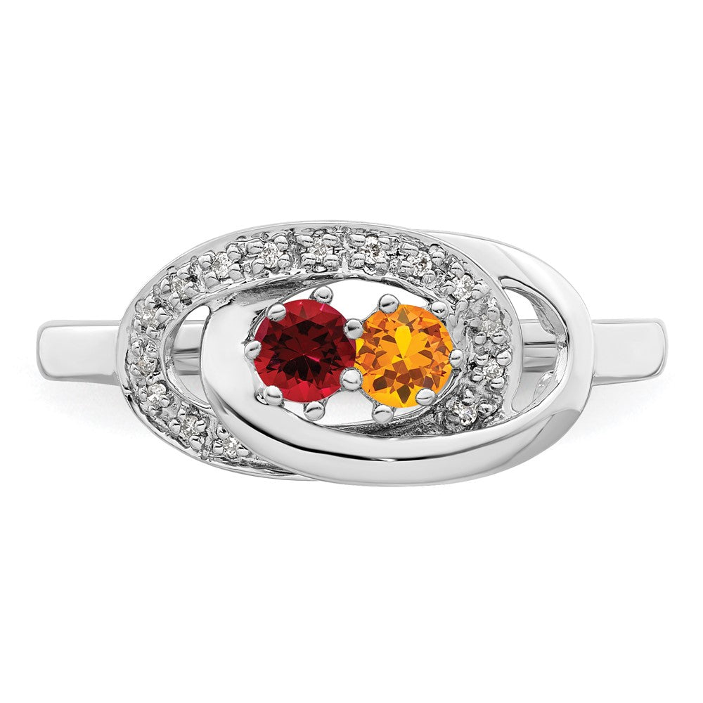 14K White Gold Family Jewelry Synthetic Stone & Diamond Set Ring