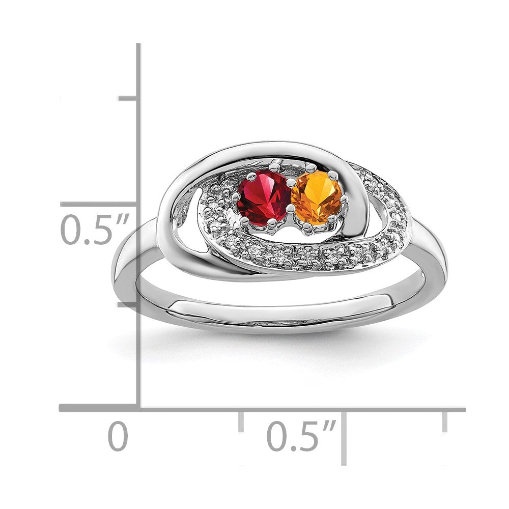 14K White Gold Family Jewelry Synthetic Stone & Diamond Set Ring