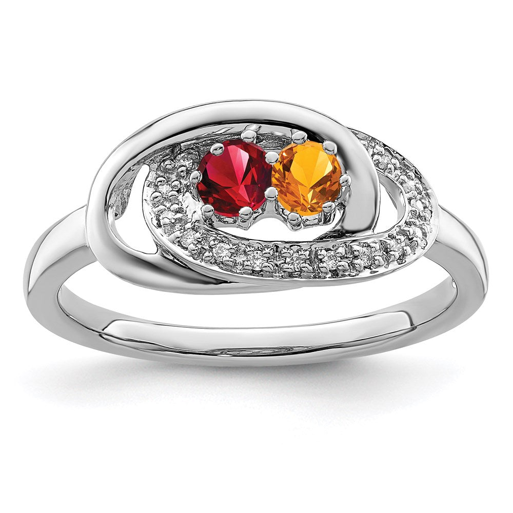 14K White Gold Family Jewelry Genuine Stone & Diamond Set Ring
