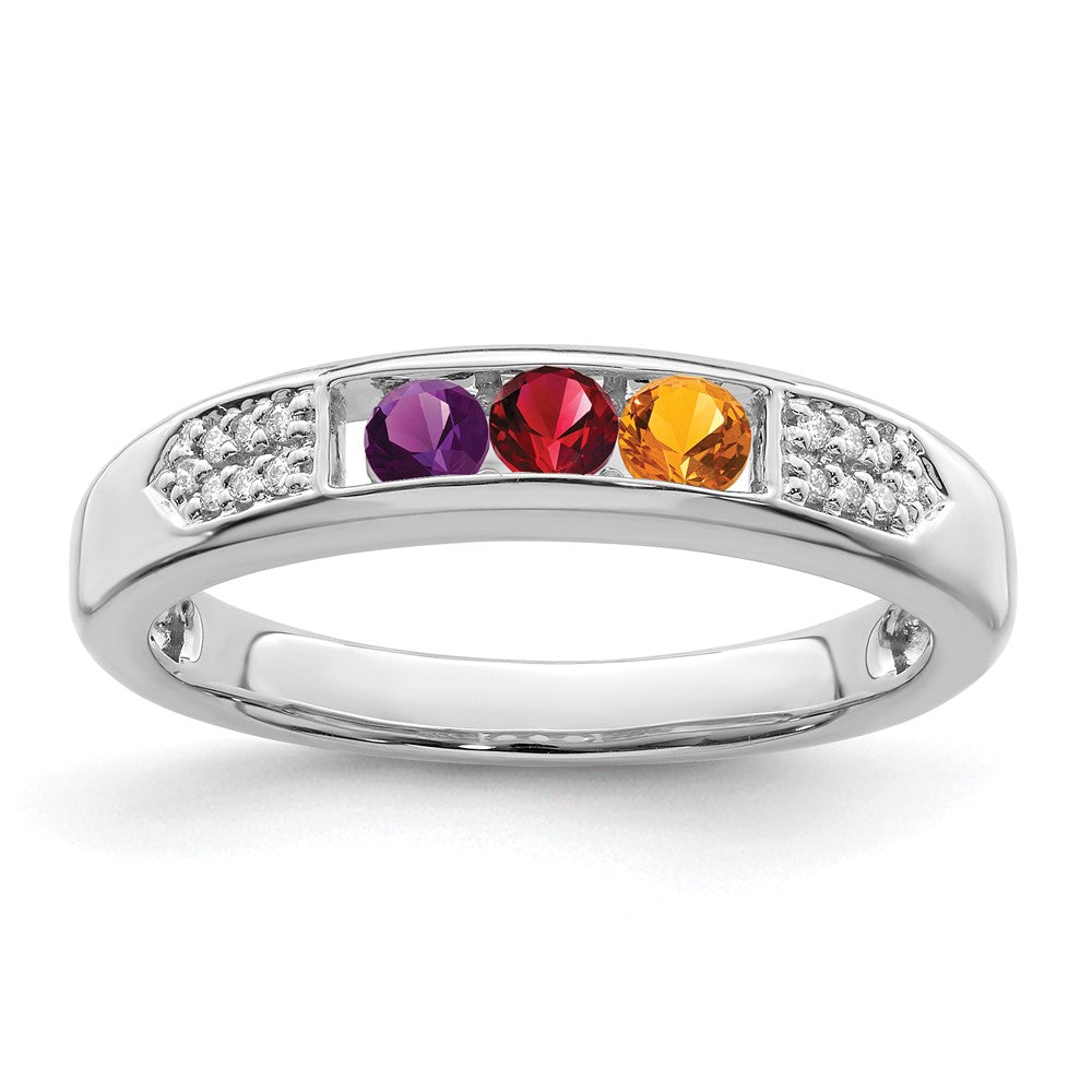 14K White Gold Family Jewelry Genuine Stone & Diamond Set Ring