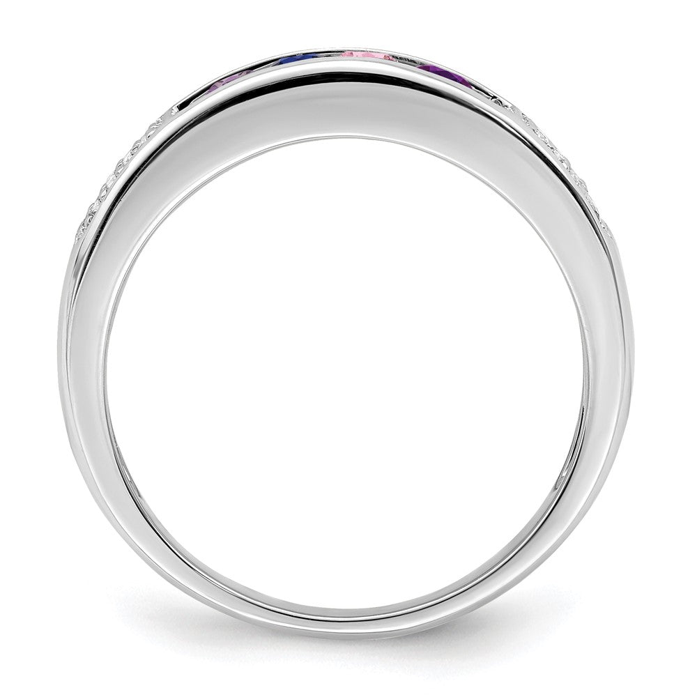 14K White Gold Family Jewelry Synthetic Stone & Diamond Set Ring