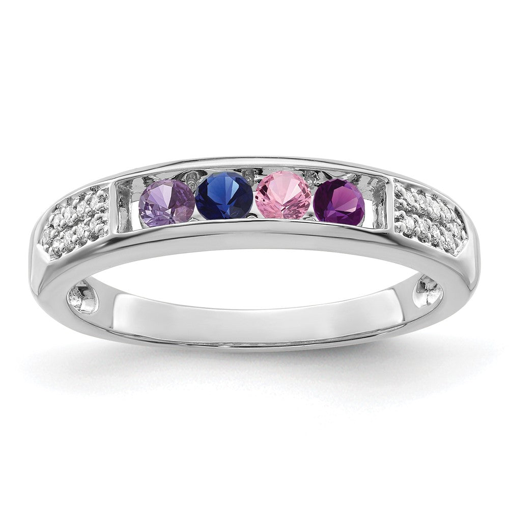 14K White Gold Family Jewelry Synthetic Stone & Diamond Set Ring