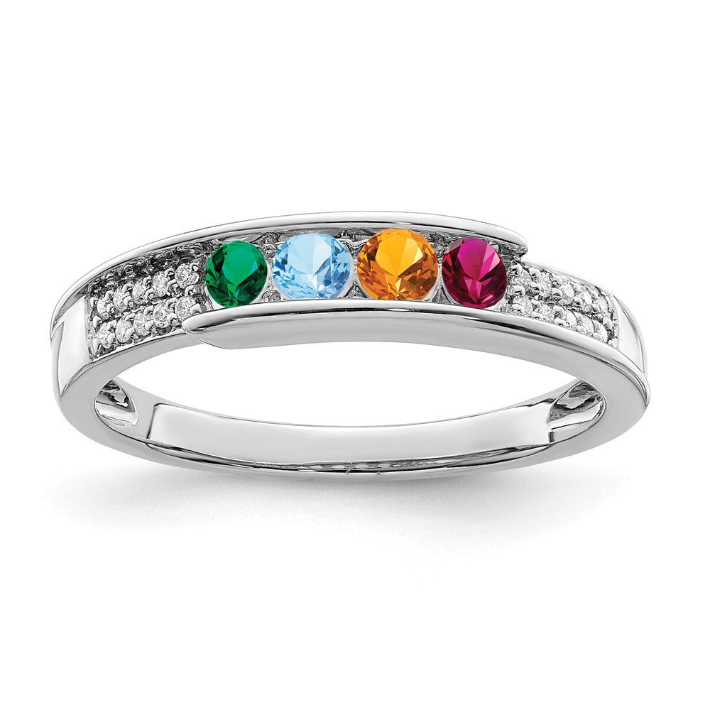 14K White Gold Family Jewelry Synthetic Stone & Diamond Set Ring