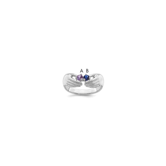 14k White Gold 2 Genuine Stone Family Ring