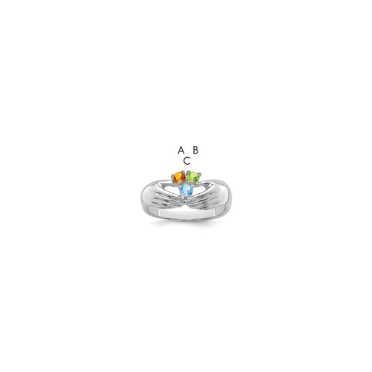14k White Gold 3 Genuine Stone Family Ring