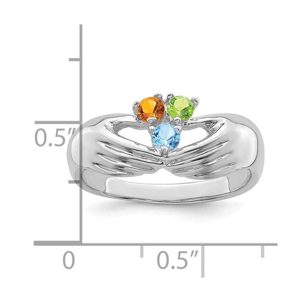 14k White Gold 3 Genuine Stone Family Ring