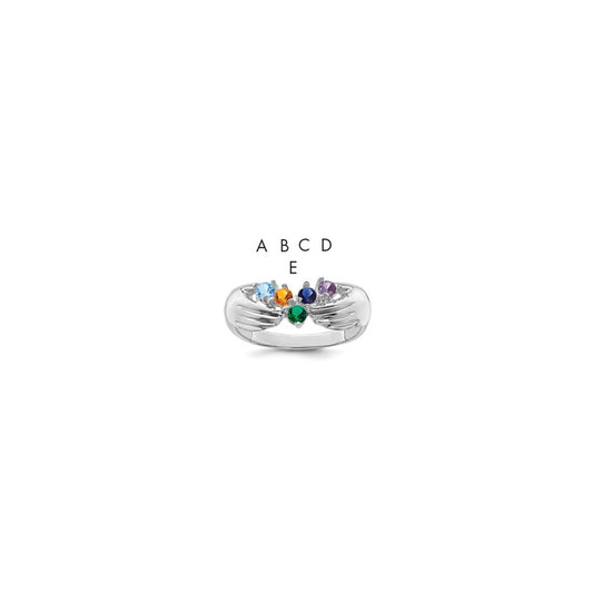 14k White Gold 5 Genuine Stone Family Ring