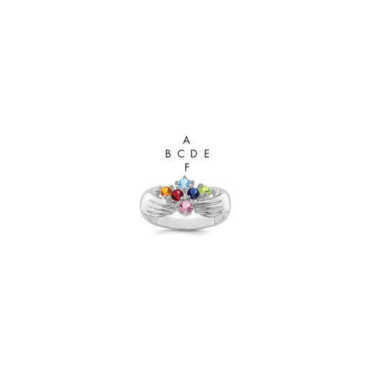 14k White Gold 6 Synthetic Stone Family Ring