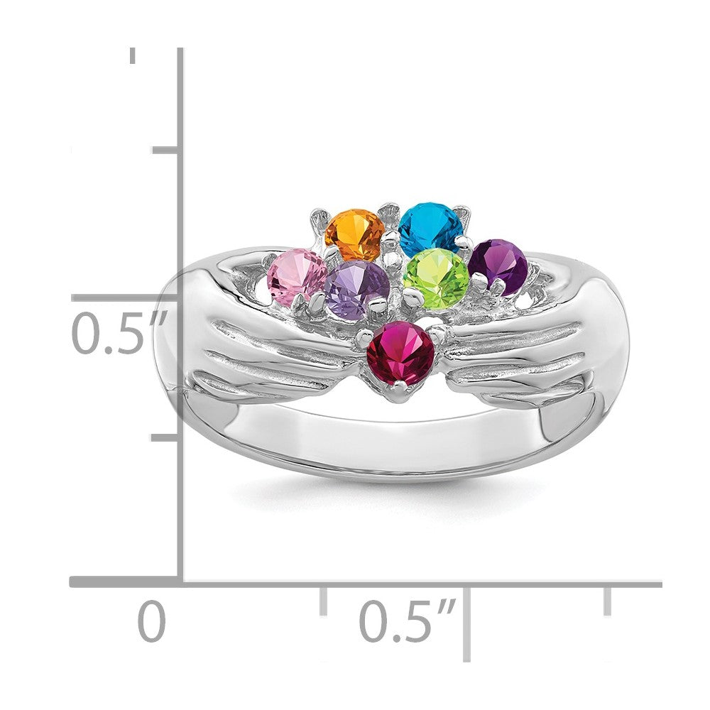 14k White Gold 7 Synthetic Stone Family Ring