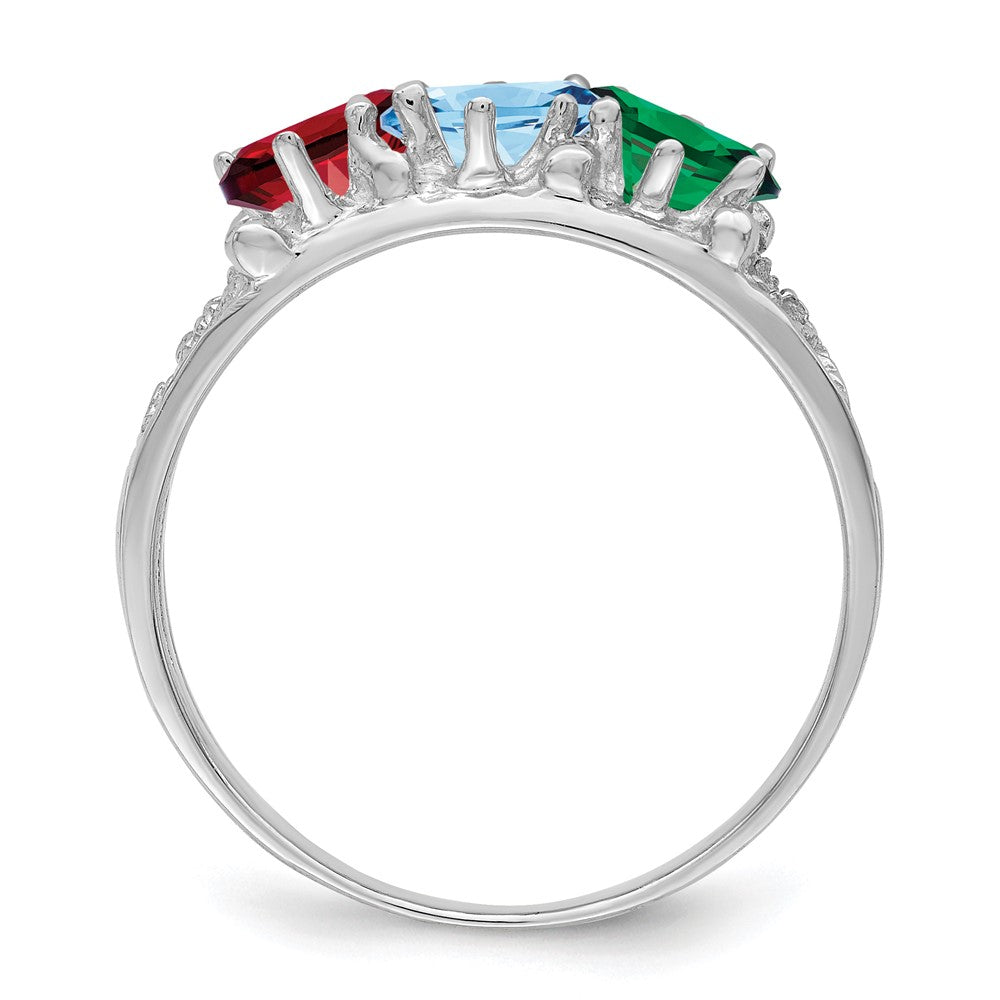 14k White Gold 3 Genuine Stone Family Ring