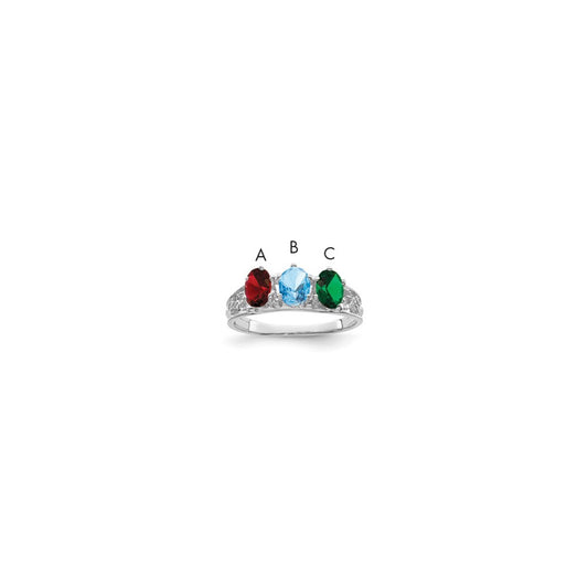 14k White Gold 3 Synthetic Stone Family Ring