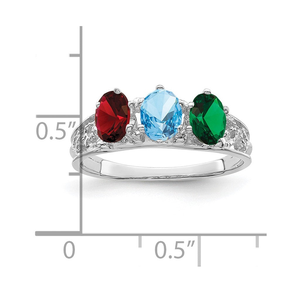 14k White Gold 3 Genuine Stone Family Ring
