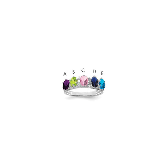 14k White Gold 5 Synthetic Stone Family Ring