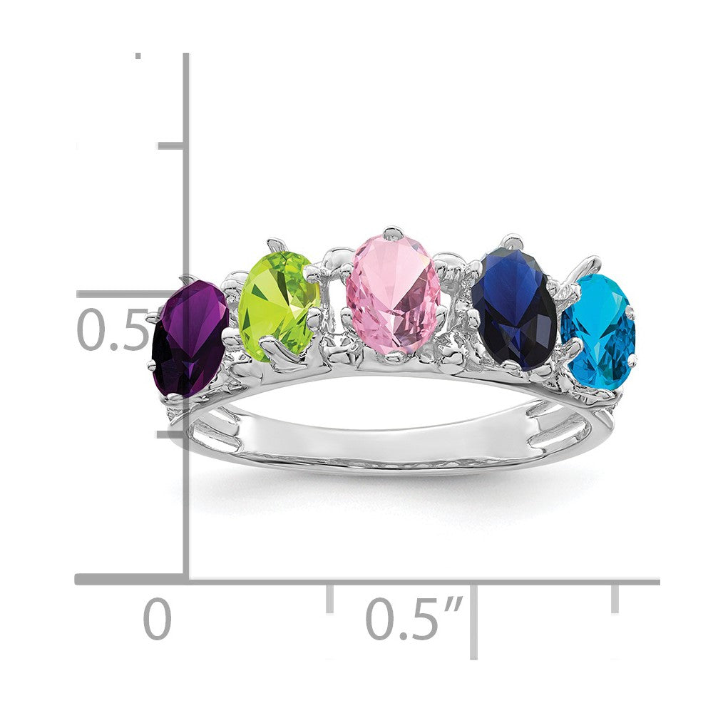 14k White Gold 5 Synthetic Stone Family Ring