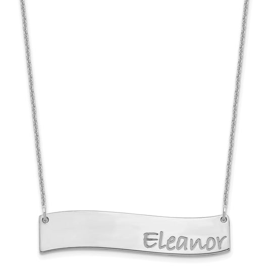10k White Gold Medium BRADLEY HAND Curved Bar Necklace