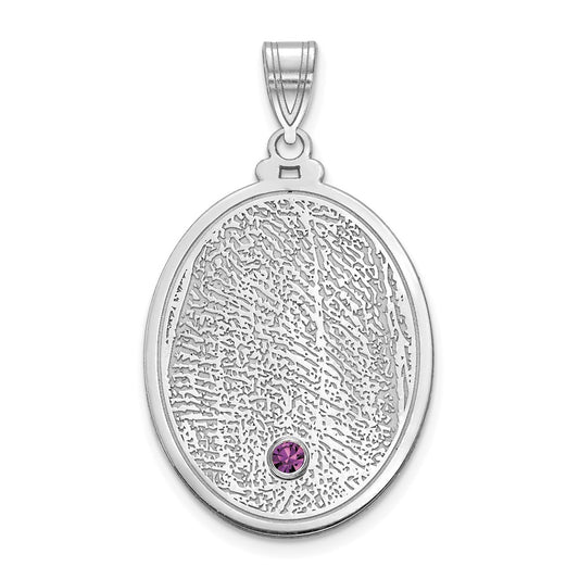 10kw Oval Fingerprint w/ 14k Rhod-plated Bezel Birthstone Pendant