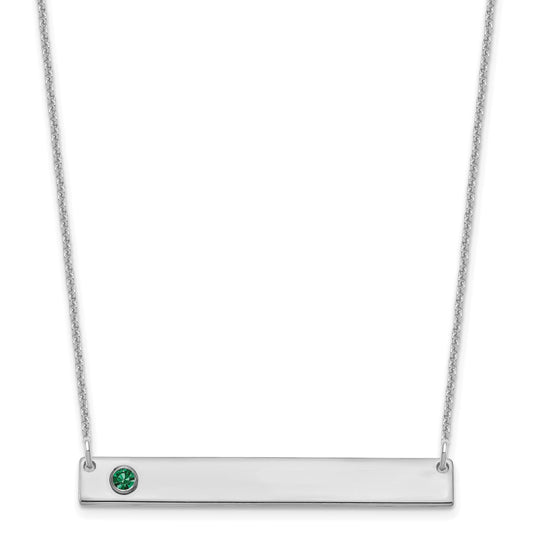 14KW 1 Birthstone w/ 18k Rhodium Plated Bezel Large Bar Necklace