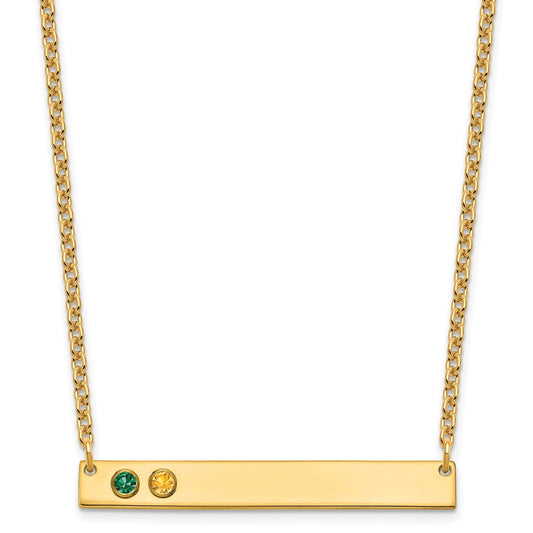 10KY 2 Birthstone w/ 14k Bezel Large Bar Necklace
