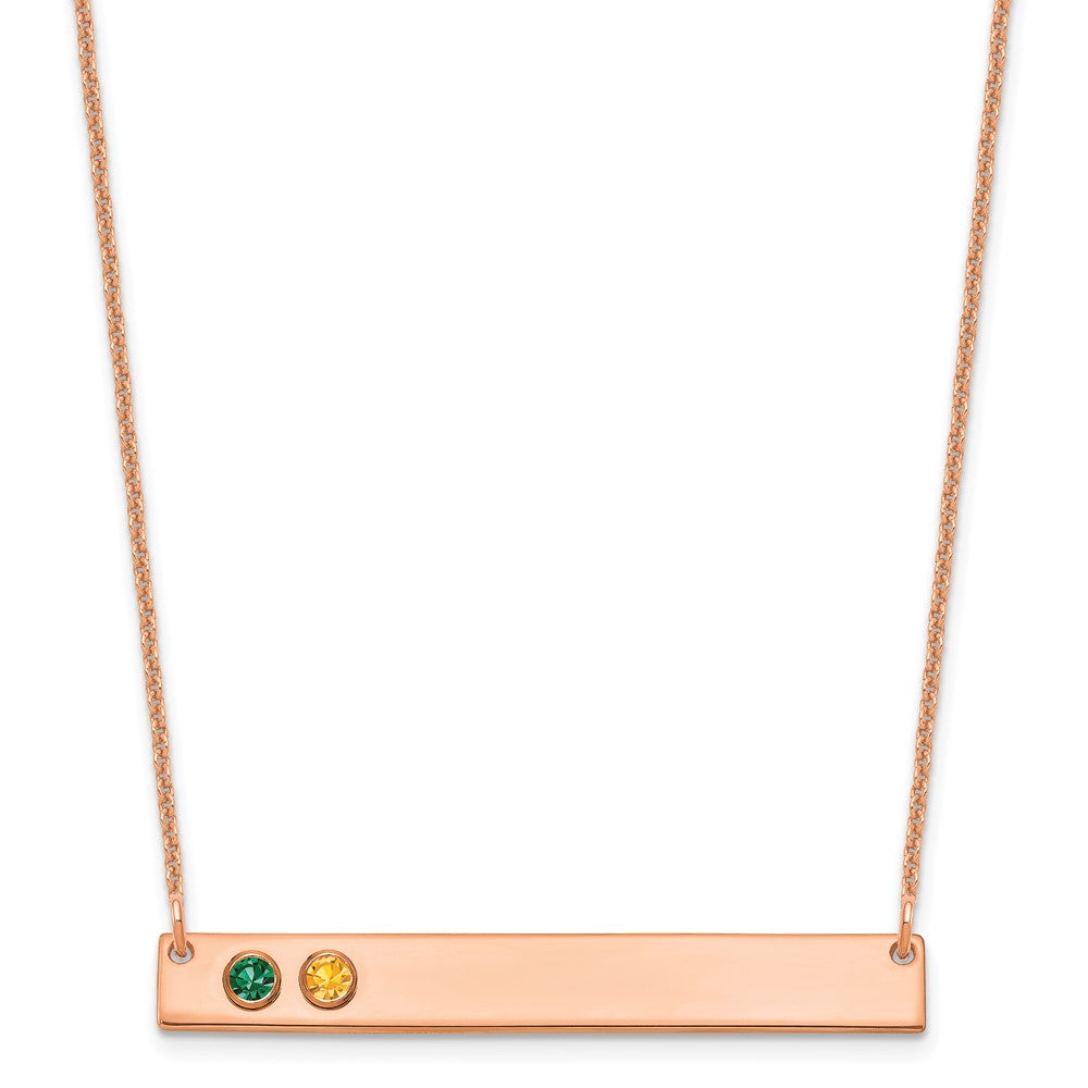 14K Rose Gold 2 Birthstone w/ 14k Bezel Large Bar Necklace