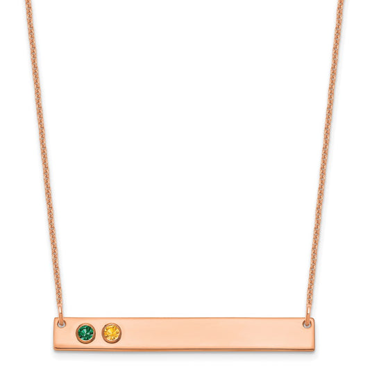 14K Rose Gold 2 Birthstone w/ 14k Bezel Large Bar Necklace
