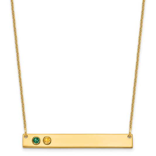 14KY 2 Birthstone w/ 14k Bezel Large Bar Necklace