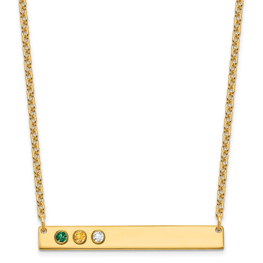 10KY 3 Birthstone w/ 14k Bezel Large Bar Necklace