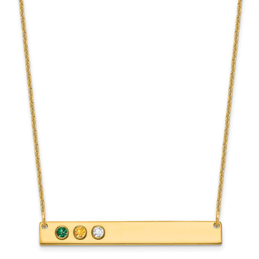 14KY 3 Birthstone w/ 14k Bezel Large Bar Necklace