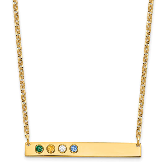 10KY 4 Birthstone w/ 14k Bezel Large Bar Necklace