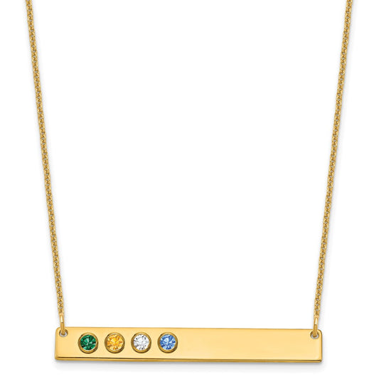 14KY 4 Birthstone w/ 14k Bezel Large Bar Necklace