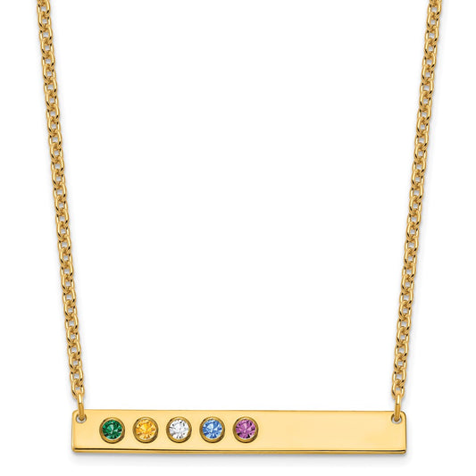 10KY 5 Birthstone w/ 14k Bezel Large Bar Necklace