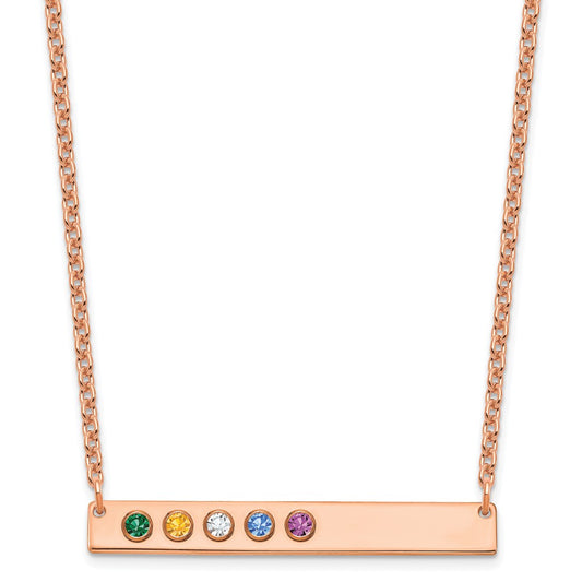 14K Rose Gold 5 Birthstone w/ 14k Bezel Large Bar Necklace