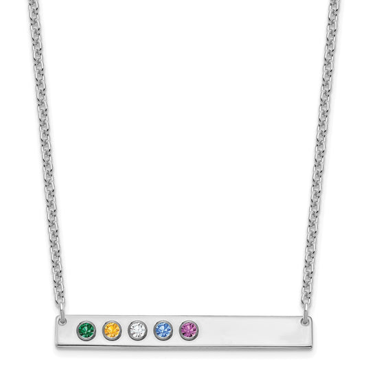 Sterling silver/Rhodium-plated 8 Birthstone Large Bar Necklace