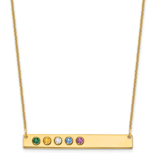 14KY 5 Birthstone w/ 14k Bezel Large Bar Necklace