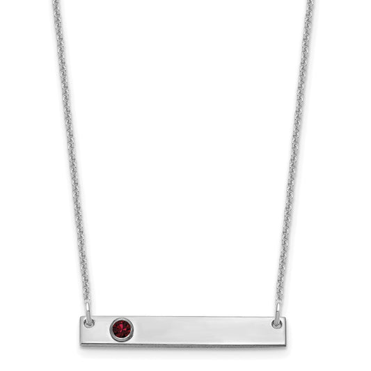 14KW 1 Birthstone w/ 18k Rhodium Plated Bezel Small Bar Necklace