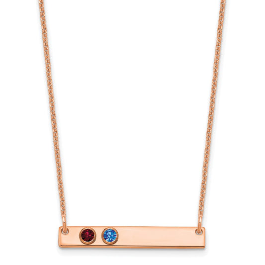 14K Rose Gold 2 Birthstone w/ 14k Bezel Small Bar Necklace