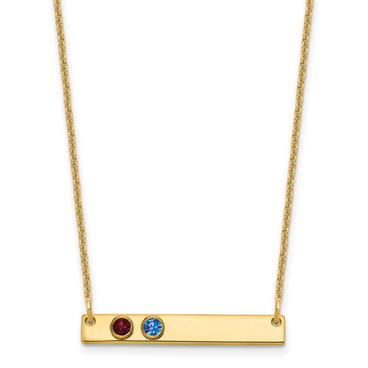 14KY 2 Birthstone w/ 14k Bezel Small Bar Necklace